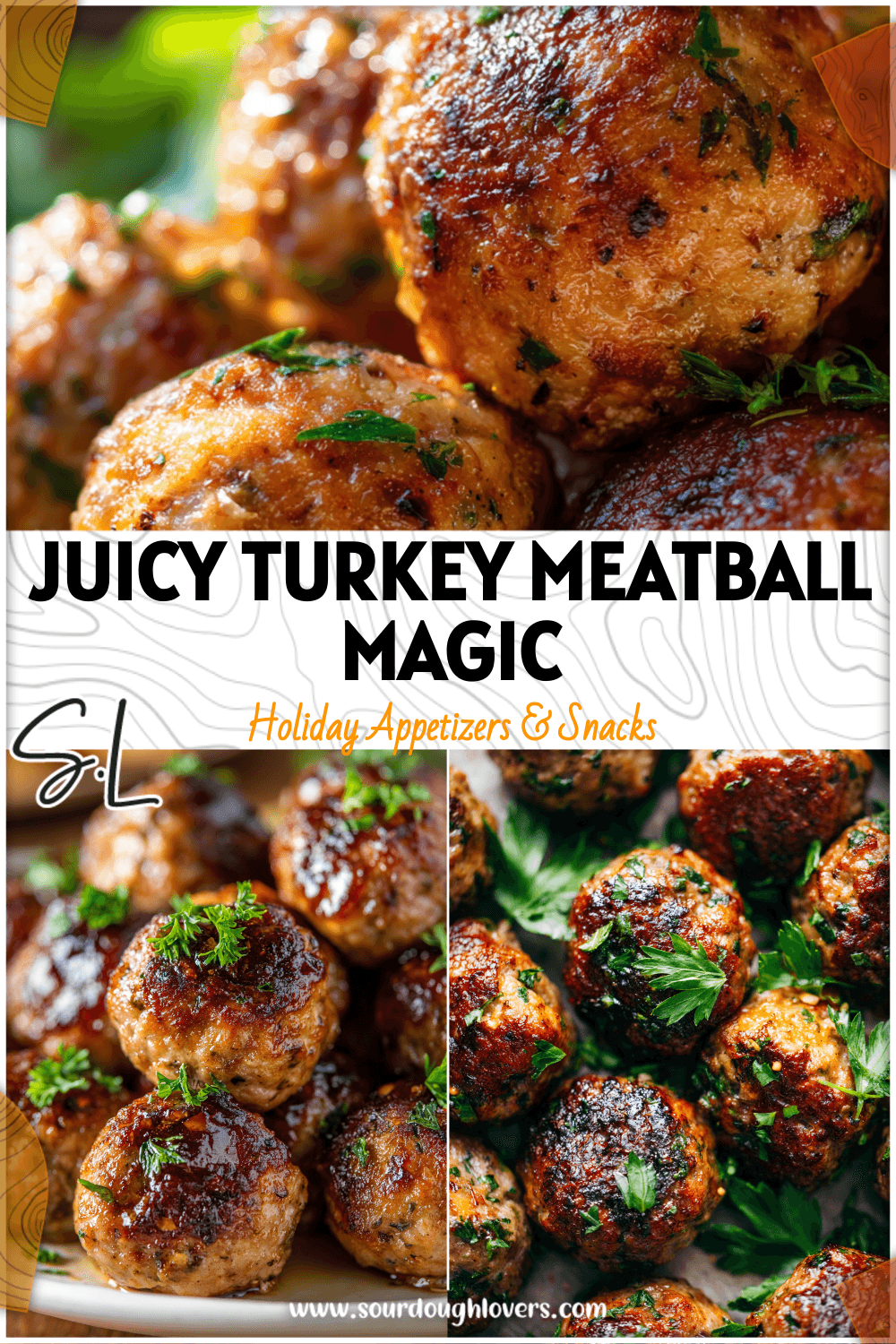 Juicy turkey meatballs garnished with parsley on a festive Thanksgiving table setting.